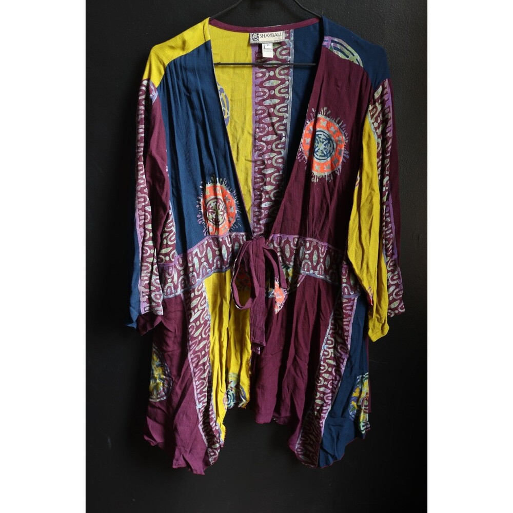 Vintage Shaybali Kimono Open Tie Colorful Hippie Flowly Boho Artsy Festival 2X